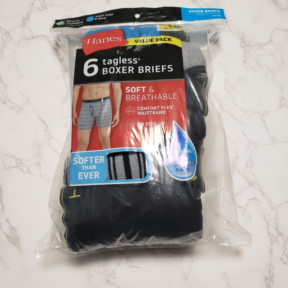 Hanes Men's tagless boxer briefs. Size L.